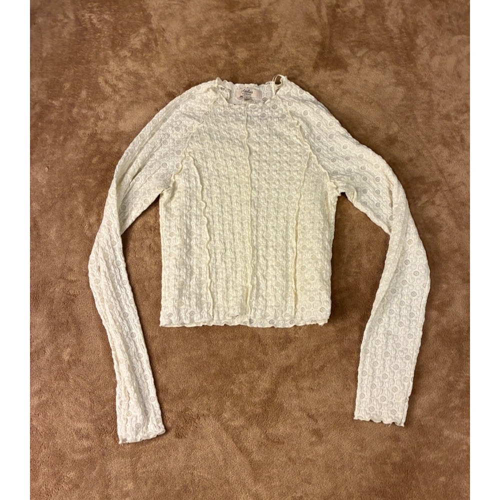 Atelier by Kirious Womens Top Small Cream Floral Lace Lettuce Edge Eyelet Lined